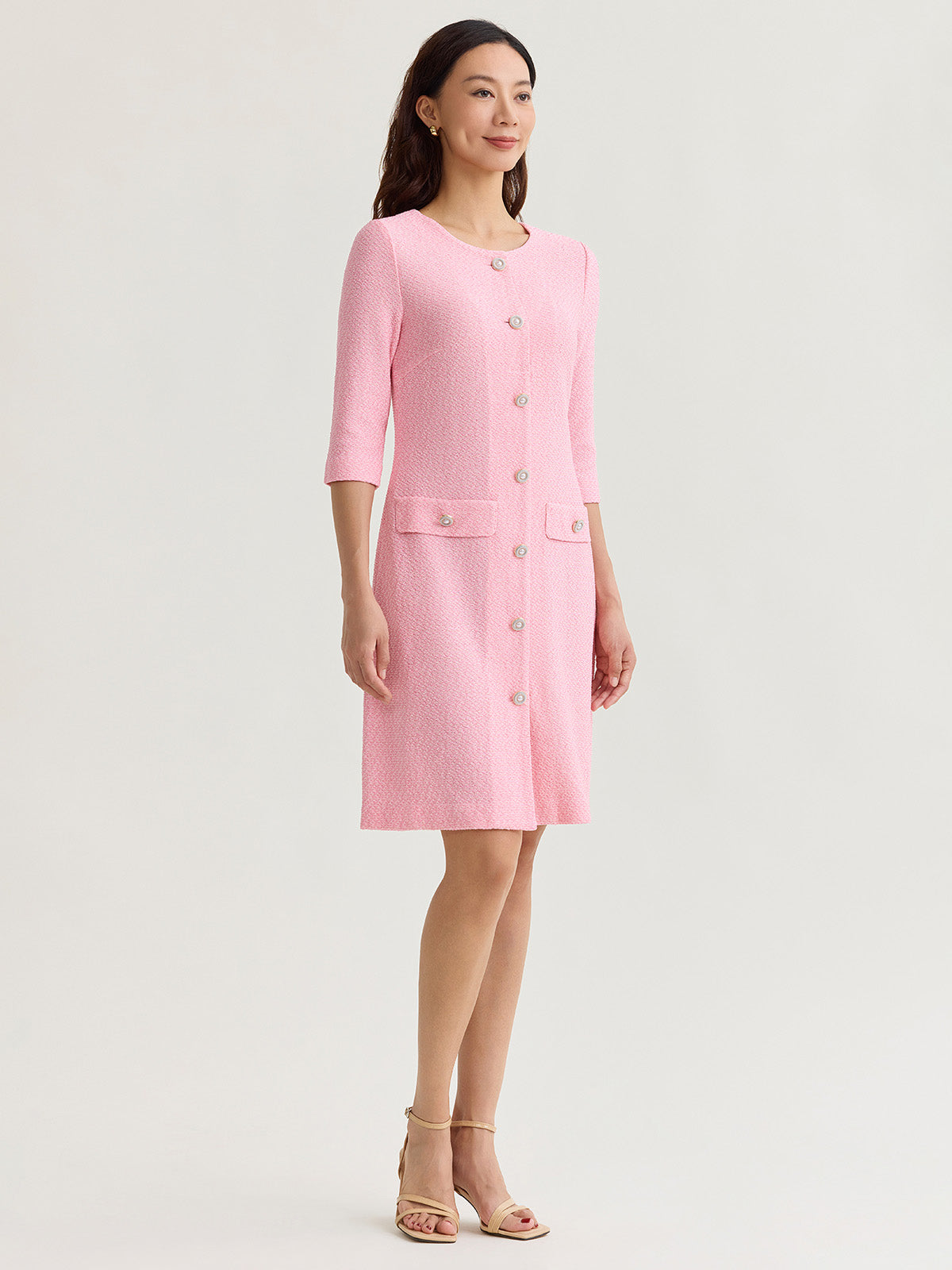 Tri-Color Tweed Knit Sheath Dress