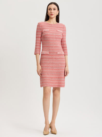 Whipstitch Tweed Knit Sheath Dress