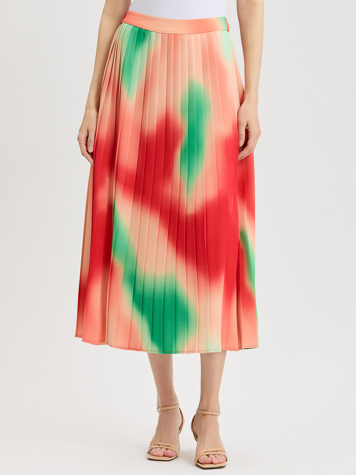 Multi-Color Pleated Crepe Maxi Skirt