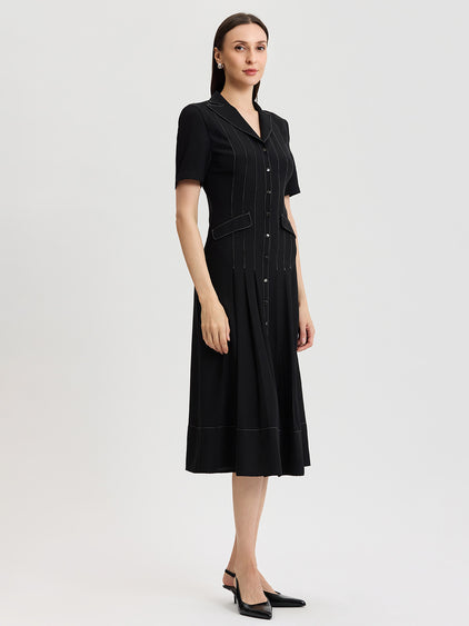 slim fit dress slacks Navy Ruffled Fit And Flare Maxi Dress