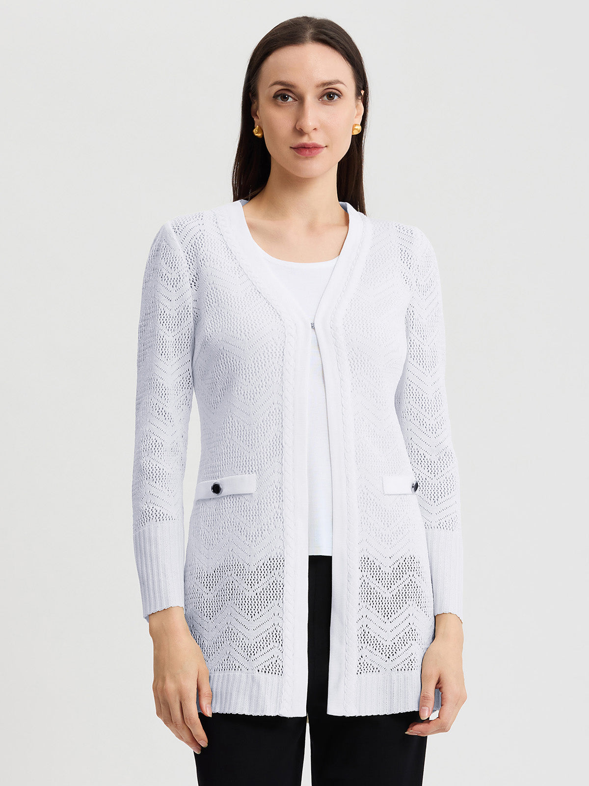 Heritage Pointelle Braided Trim Knit Cardigan