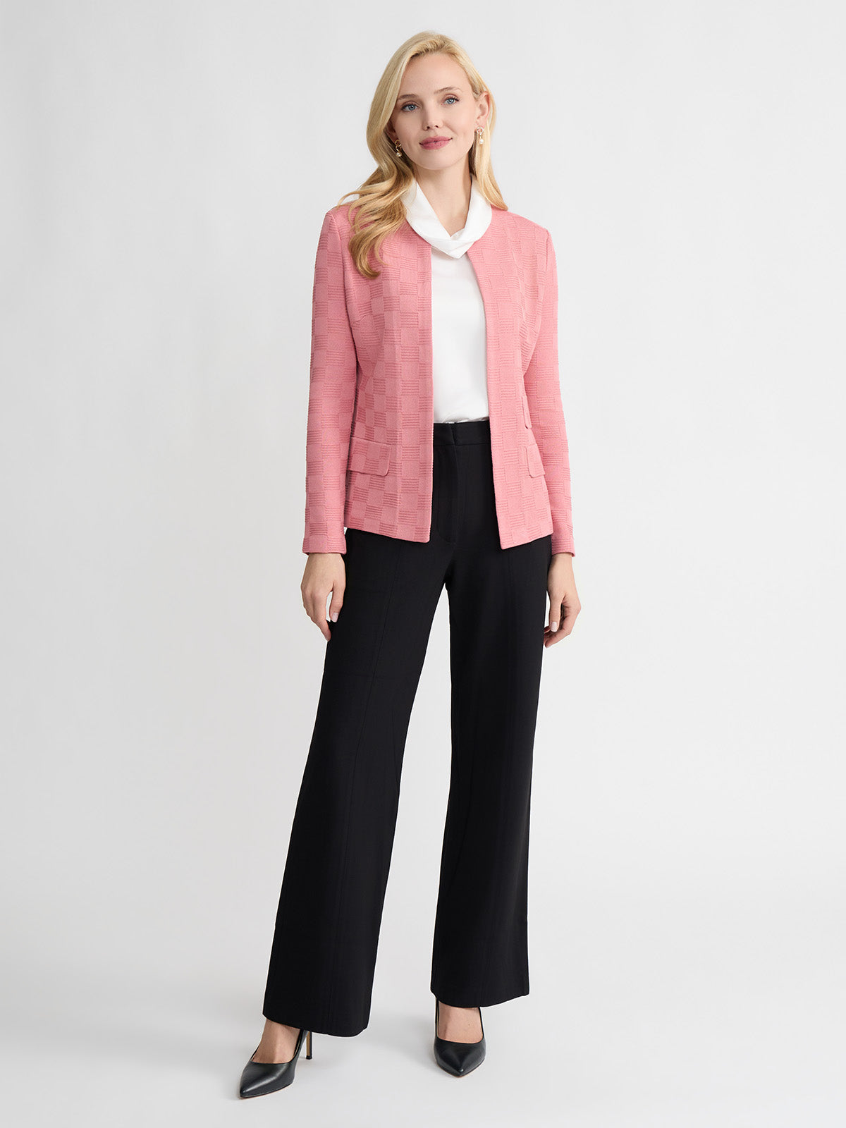 Tailored Tonal Checkered Knit Jacket