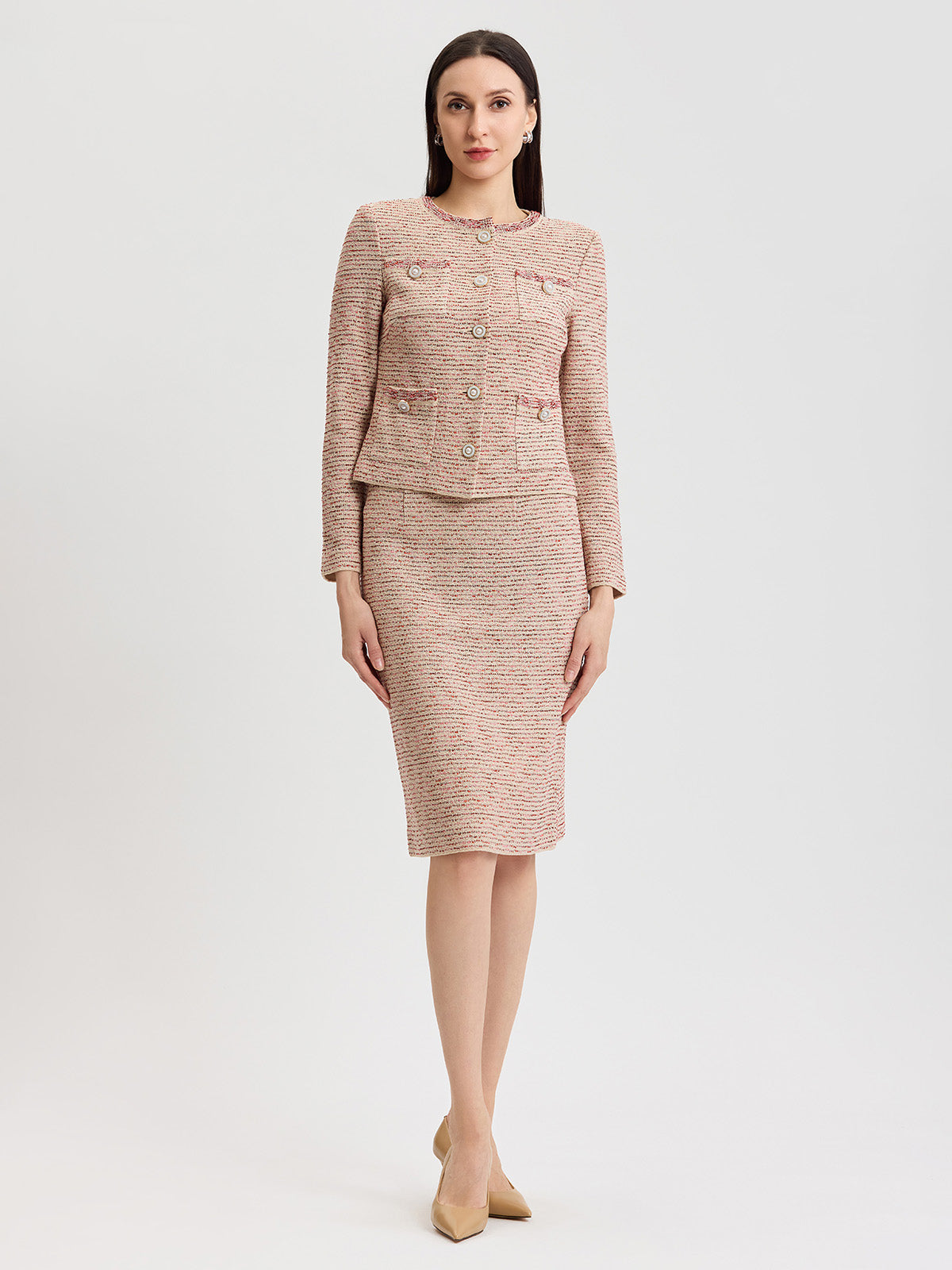 Ribbon Tweed Knit Straight Skirt