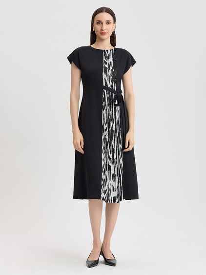 black and white animal print midi dress Fit & Flare Abstract Animal Print Midi Dress Black/New Ivory / L