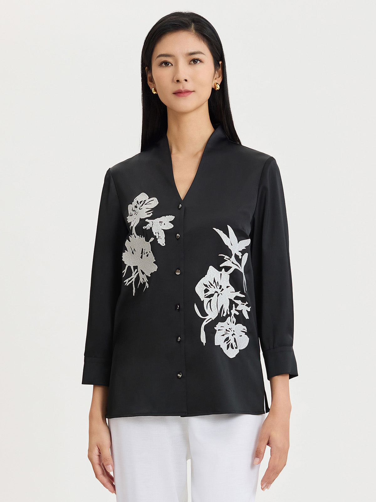 Embroidered Crepe de Chine Blouse