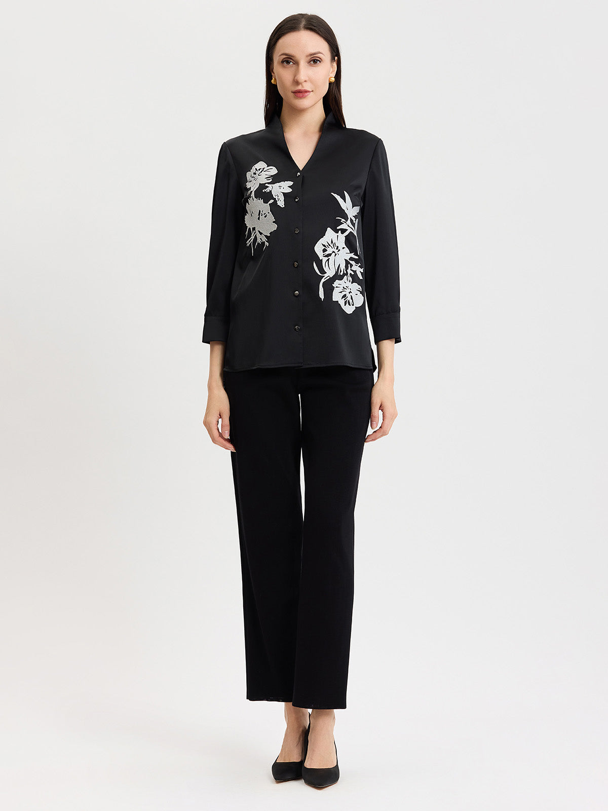 Embroidered Crepe de Chine Blouse