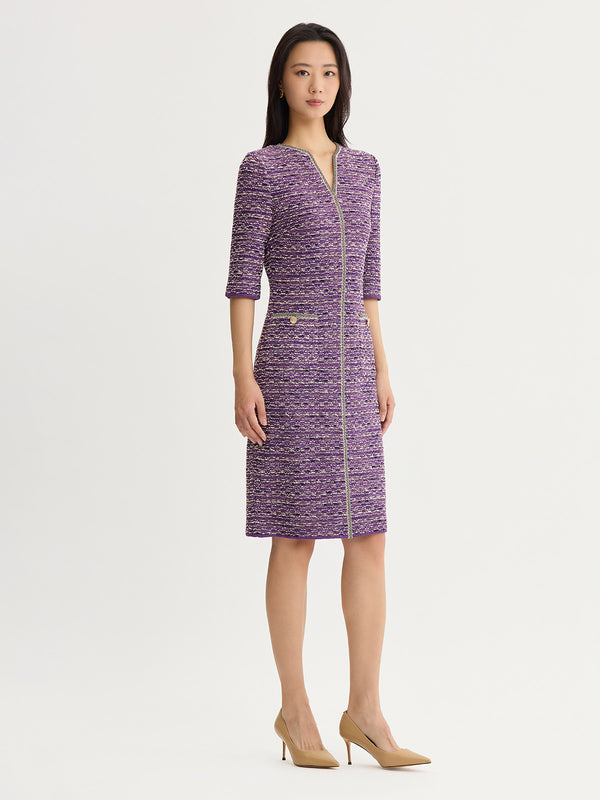 Lurex Eyelash Ribbon Knit Sheath Dress Fresh Purple/Biscotti/Charmeuse/Black / XXL