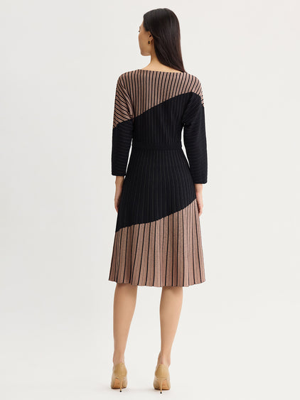 Fit & Flare Dolman Sleeve Soft Knit Midi Dress Charmeuse/Black / L