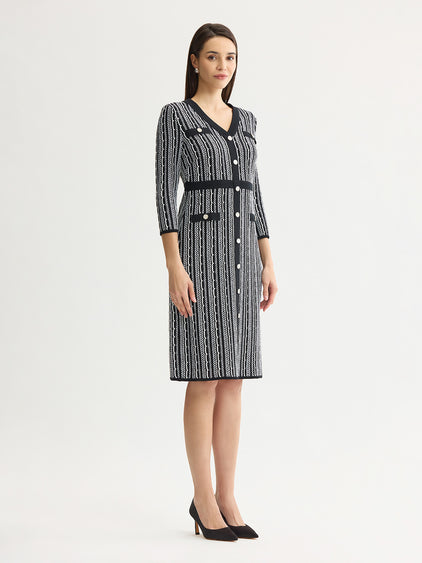 double knit sheath dress Misook Vertical Stitch - Black, New Ivory Bethany