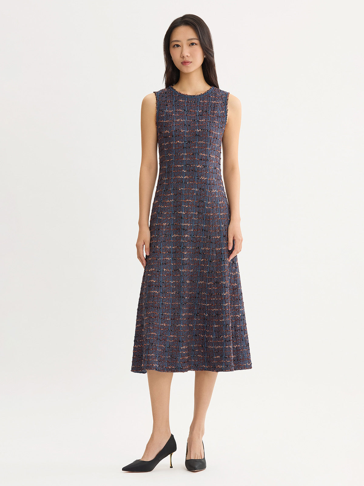 Sleeveless A-Line Ribbon Knit Maxi Dress