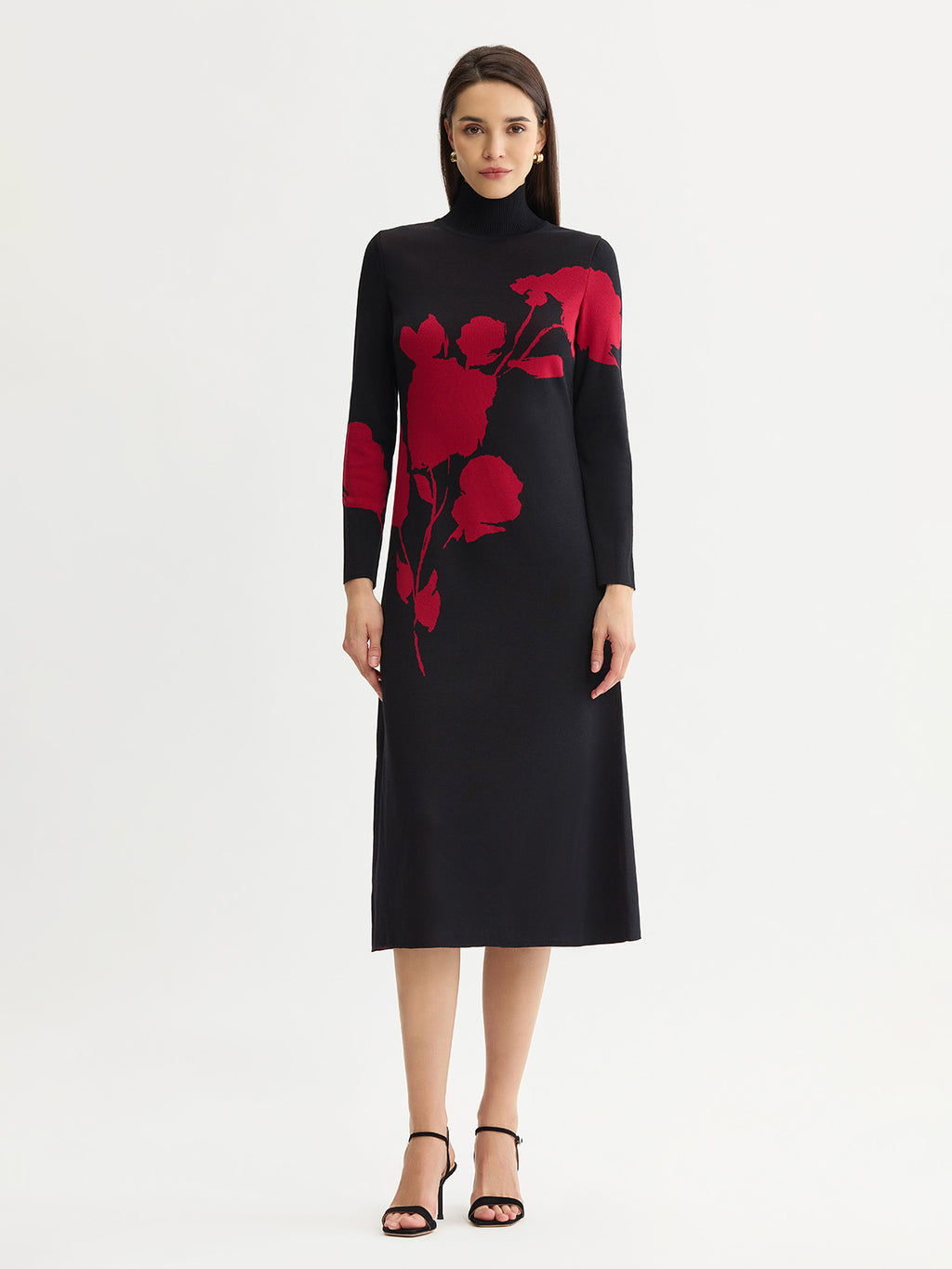 jacquard dress knit 2016 Red Floral Soft Maxi Zara