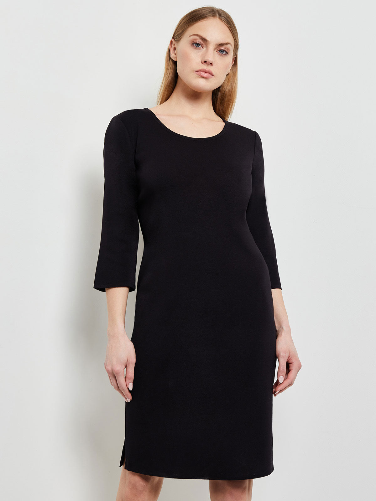 3/4 Sleeve Sheath Dress - Black Scoop Neck Dress | Misook