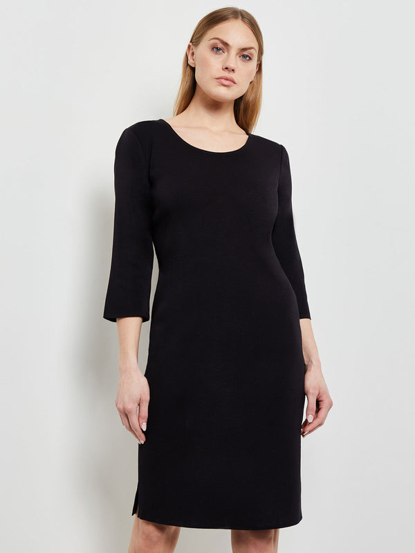 Misook Scoop Neck 3/4 Sleeve Dress - Black