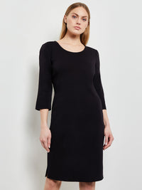 3/4 Sleeve Sheath Knit Dress, Black