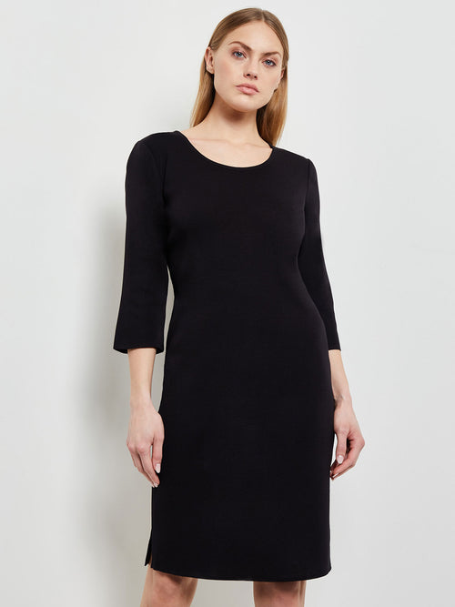3/4 Sleeve Sheath Knit Dress, Black