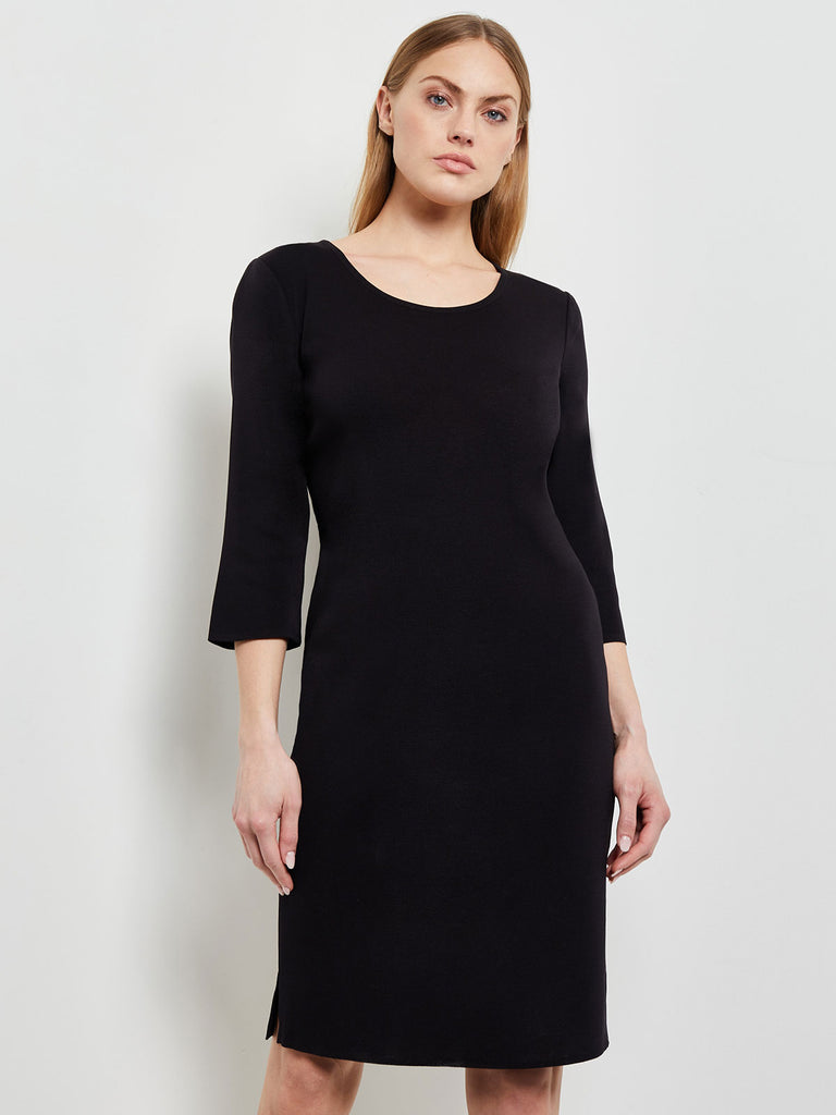 3/4 Sleeve Sheath Knit Dress, Black