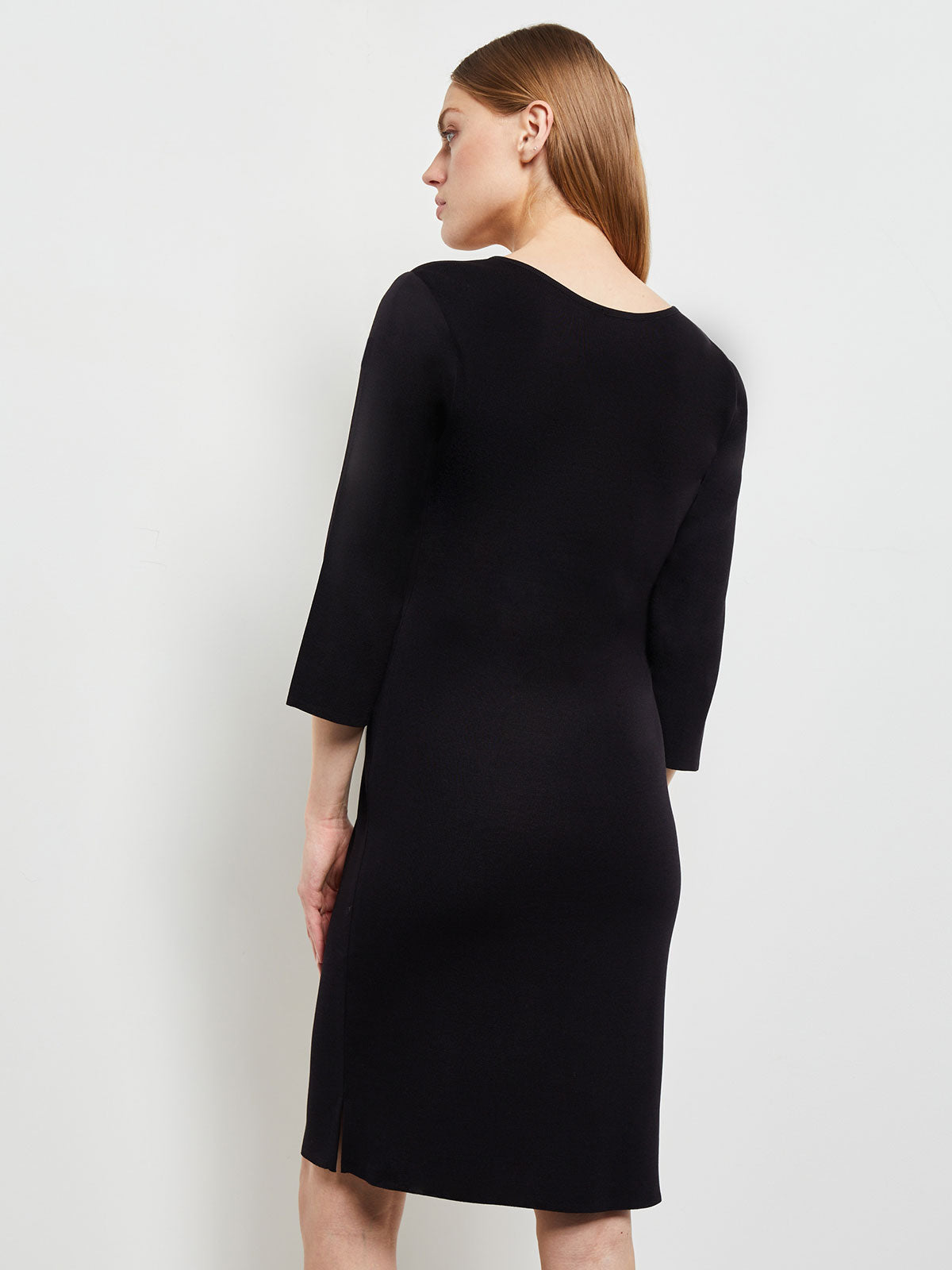 3/4 Sleeve Sheath Dress - Black Scoop Neck Dress