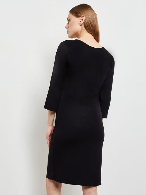3/4 Sleeve Sheath Knit Dress, Black