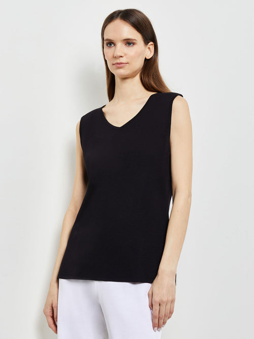 V-Neck Knit Tank Top, Black