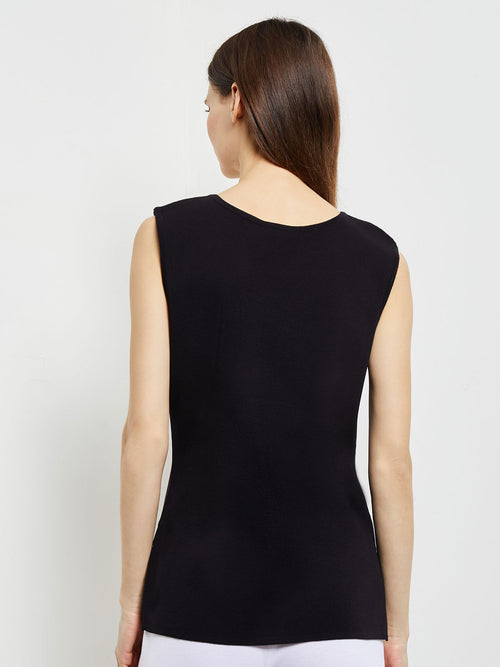 V-Neck Knit Tank Top, Black