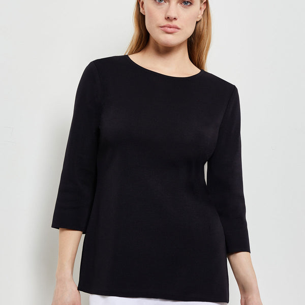 3/4 Sleeve Knit Tunic - Black Long Sleeve Tunic | Misook