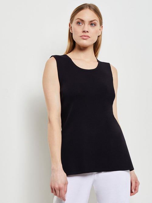 Long Classic Knit Tank Top, Black