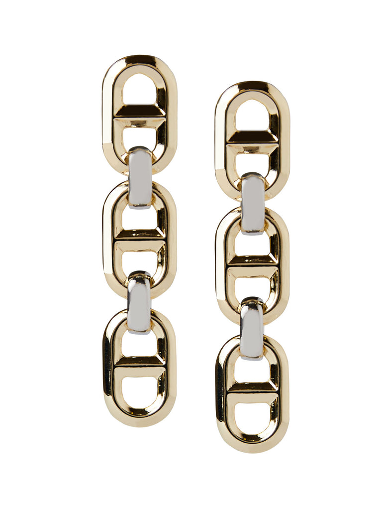 Two-Tone Buckle Link Drop Earrings, Gold/Silver | Misook