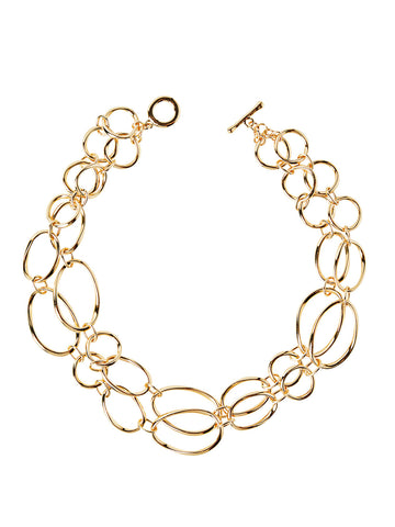 Gold Oval Link Double Row Necklace