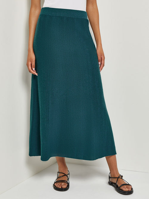 A-Line Textural Stripe Cashmere Midi Skirt, Marine Teal, Marine Teal | Misook
