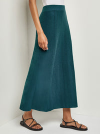 A-Line Textural Stripe Cashmere Midi Skirt, Marine Teal, Marine Teal | Misook Premium Details
