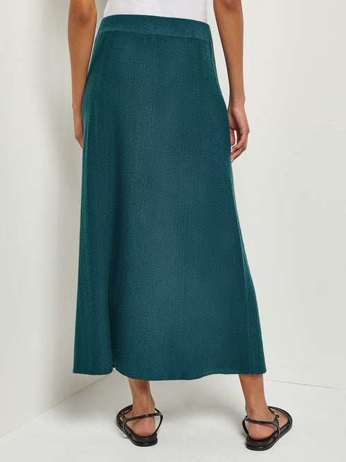 A-Line Textural Stripe Cashmere Midi Skirt, Marine Teal, Marine Teal | Misook
