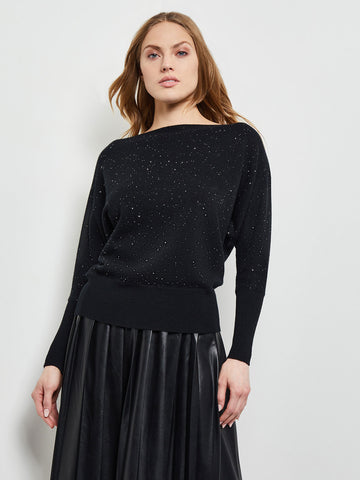 Dolman Sequin Cashmere Sweater, Black