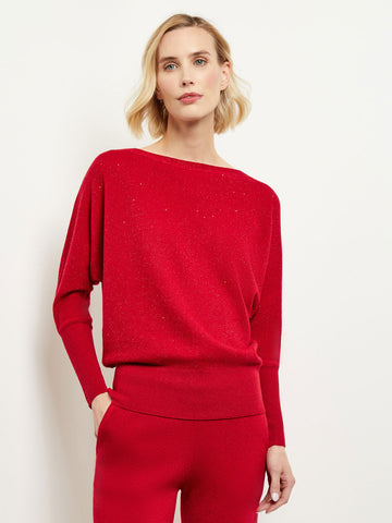 Dolman Sequin Cashmere Sweater, Red