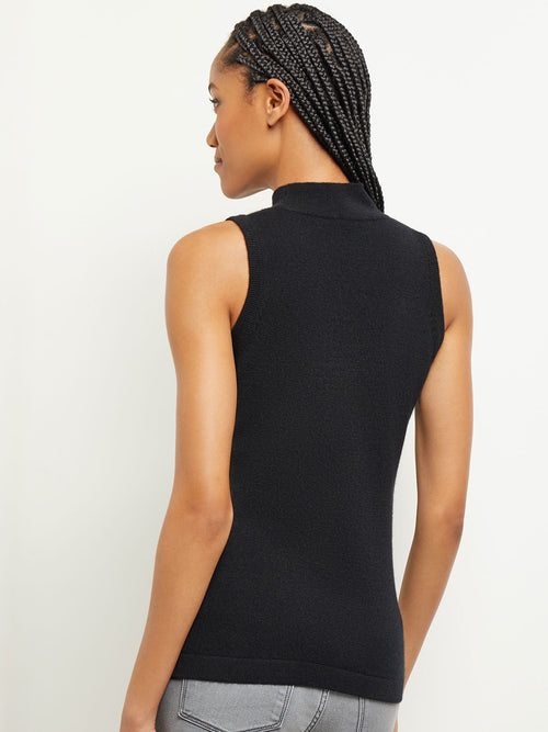 Mock Neck Cashmere Tank Top, Black, Black | Misook