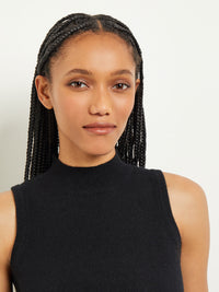 Mock Neck Cashmere Tank Top, Black | Misook Premium Details
