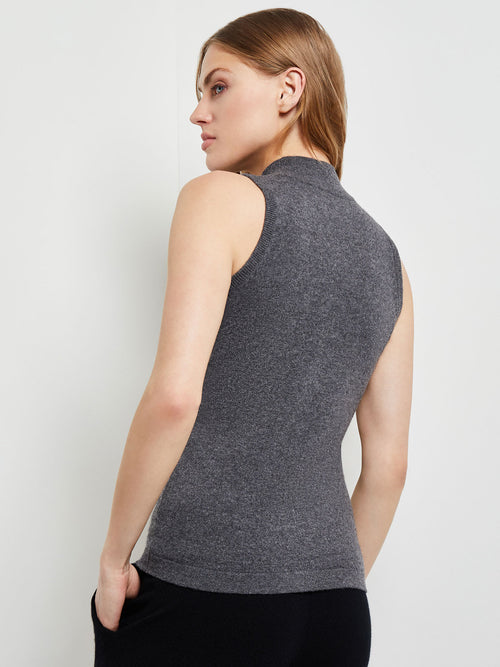 Mock Neck Cashmere Tank Top, Charcoal, Charcoal | Misook