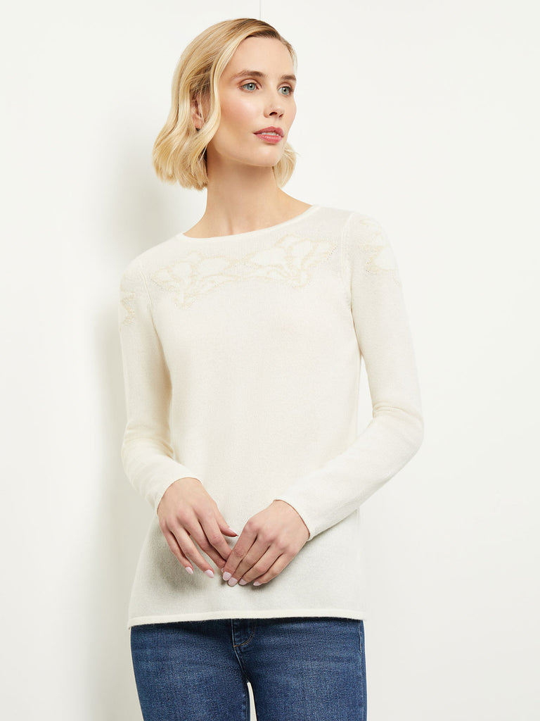 Floral Shimmer Cashmere Tunic, Ivory, Ivory | Misook
