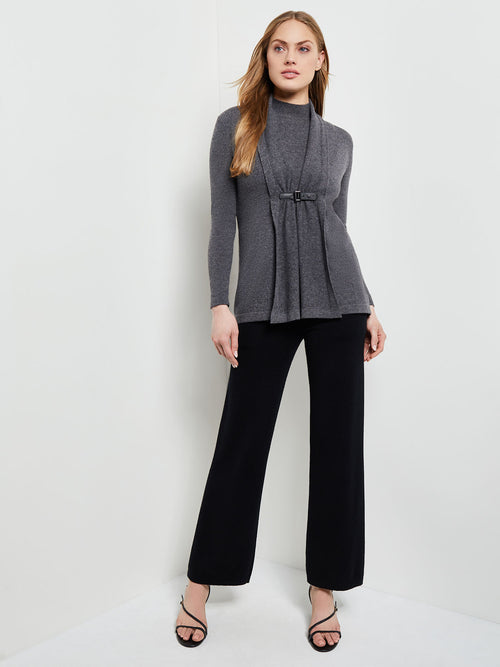 Buckle Detail Shawl Collar Cashmere Cardigan, Charcoal, Charcoal | Misook