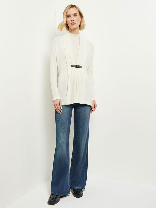 Buckle Detail Shawl Collar Cashmere Cardigan, Ivory, Ivory | Misook