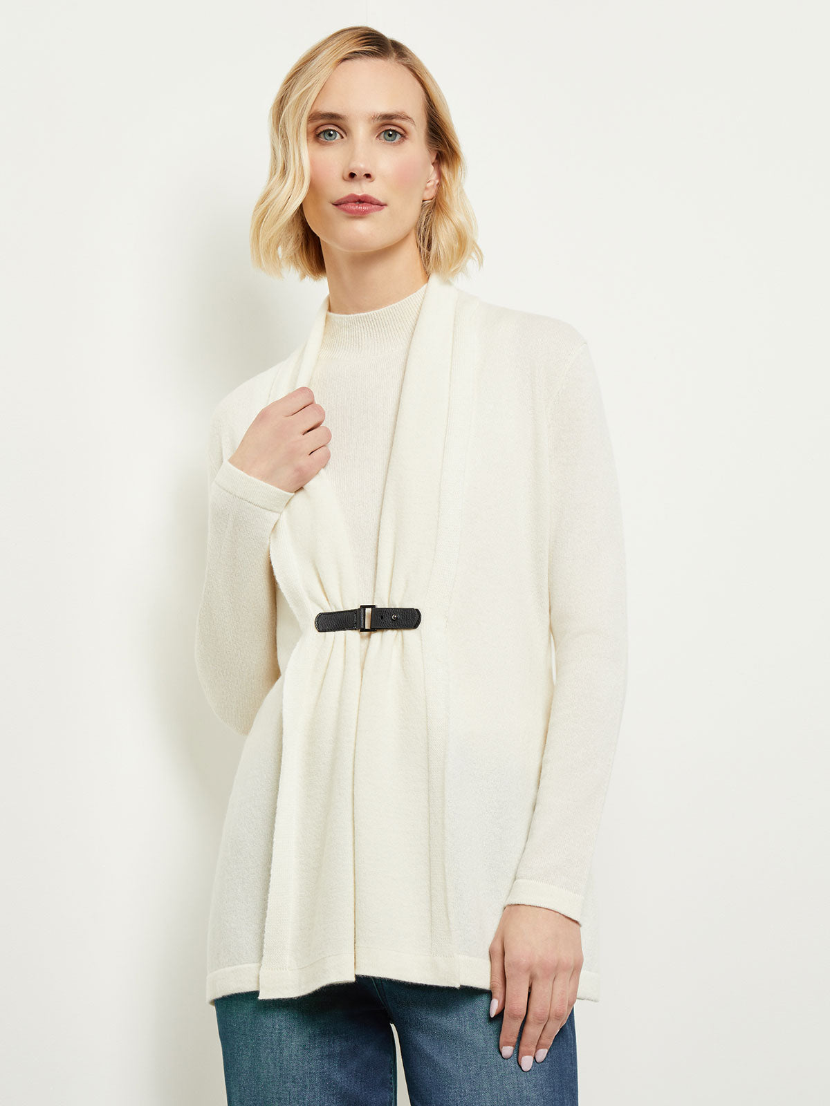 Buckle Detail Shawl Collar Cashmere Cardigan