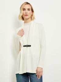 Buckle Detail Shawl Collar Cashmere Cardigan, Ivory, Ivory | Misook