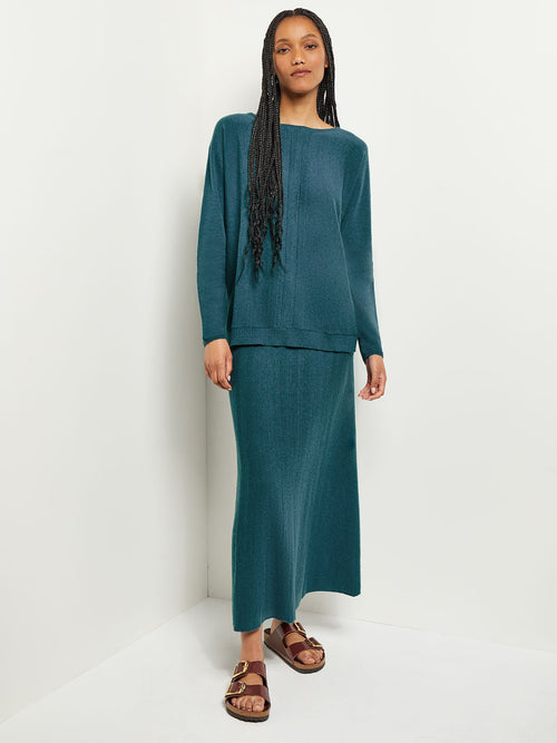 Boat Neck Textural Stripe Cashmere Tunic, Marine Teal, Marine Teal | Misook