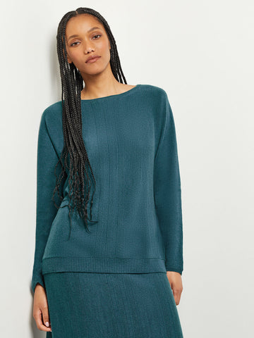 Boat Neck Textural Stripe Cashmere Tunic, Marine Teal