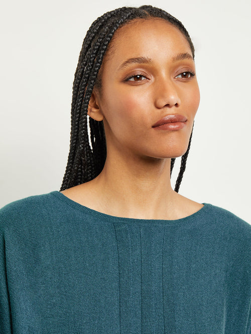 Boat Neck Textural Stripe Cashmere Tunic, Marine Teal, Marine Teal | Misook Premium Details