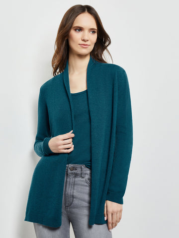 Open Front Cashmere Cardigan, Marine Teal