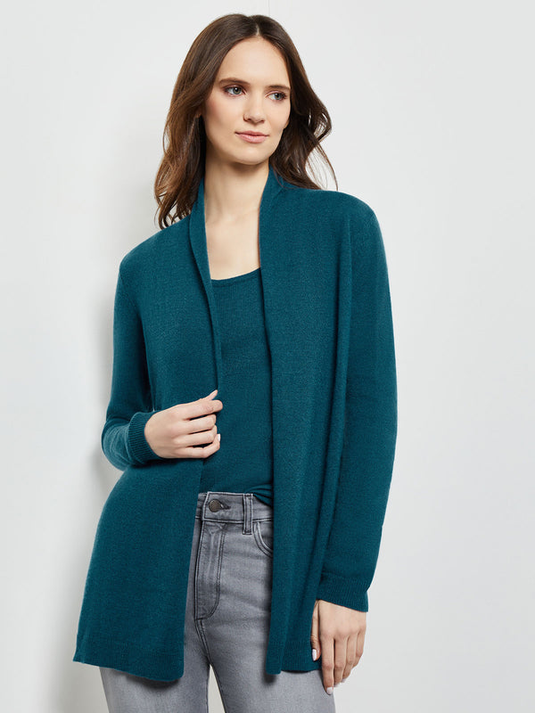 Open Front Cashmere Cardigan, Marine Teal, Marine Teal | Misook