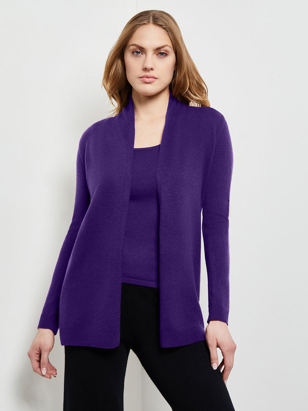 Open Front Cashmere Cardigan, Parachute Purple, Marine Teal | Misook