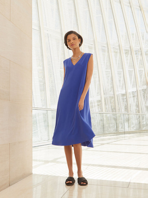 Sleeveless Crepe Swing Dress, True Blue | Misook