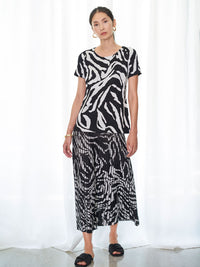 Zebra Swirl Soft Knit Skirt, Black/White | Misook