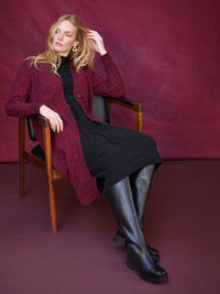 Cozy Cable Knit Duster Cardigan, Scarlet Red/Black | Misook